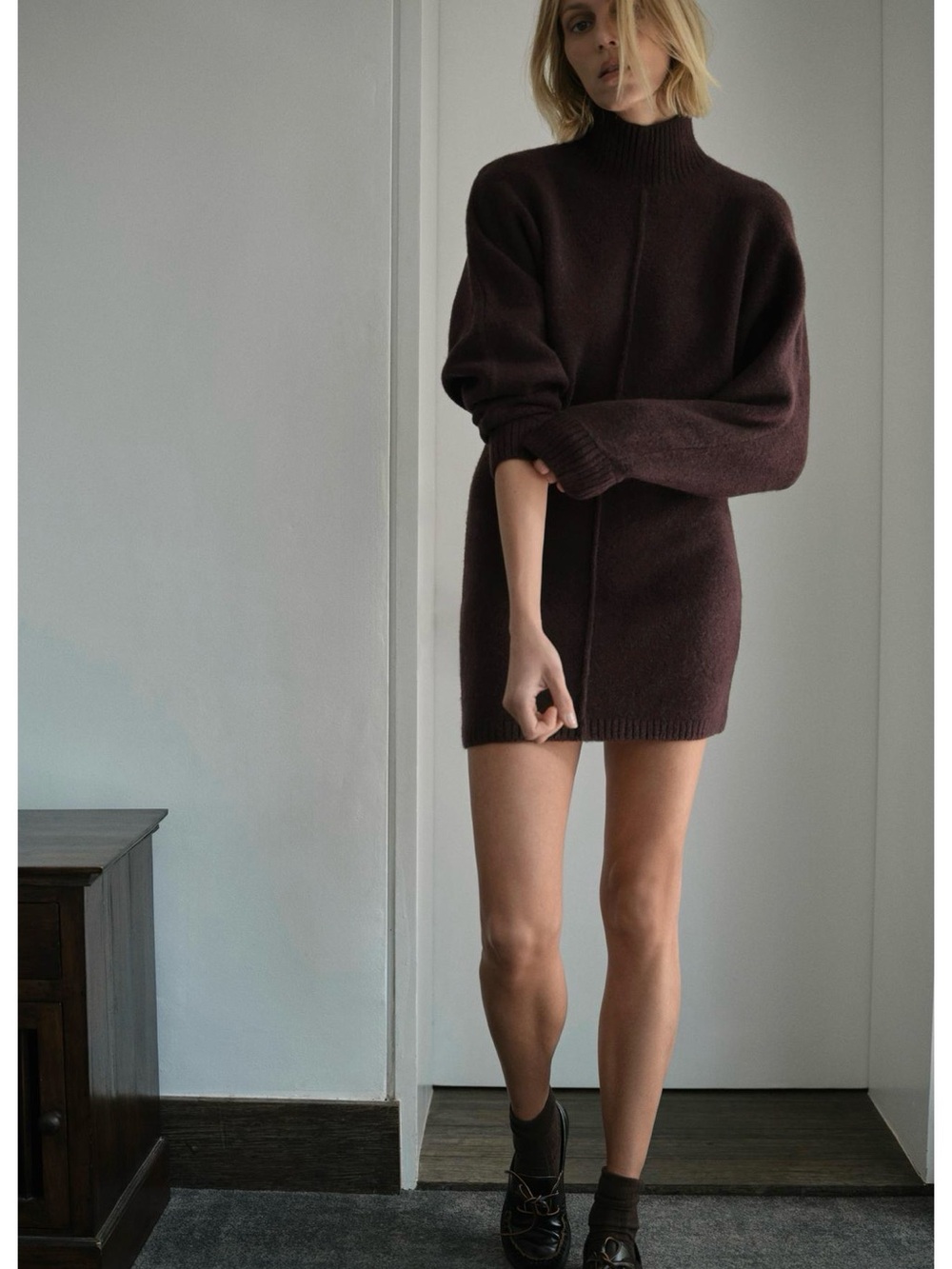 NWT Zara  Black Mock neck Mini sweater Dress